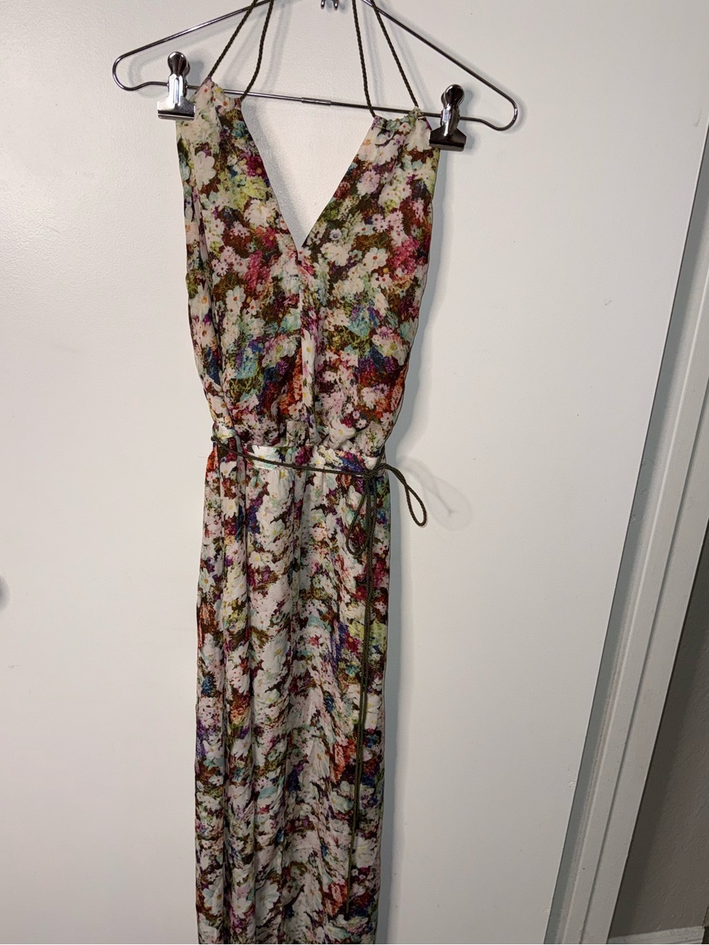 GUESS Los Angeles Floral Halter Maxi Dress Y2K Boho Watercolor Multicolor